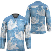Blue Aloha Hawaii Hockey Jersey Monstera Hibiscus Plumeria Seamless Vibes - Polynesian Pride