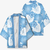 Blue Aloha Hawaii Kimono Monstera Hibiscus Plumeria Seamless Vibes - Polynesian Pride