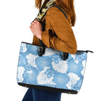 Blue Aloha Hawaii Leather Tote Bag Monstera Hibiscus Plumeria Seamless Vibes - Polynesian Pride