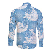 Blue Aloha Hawaii Long Sleeve Button Shirt Monstera Hibiscus Plumeria Seamless Vibes - Polynesian Pride