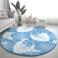 Blue Aloha Hawaii Round Carpet Monstera Hibiscus Plumeria Seamless Vibes - Polynesian Pride