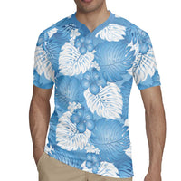 Blue Aloha Hawaii Rugby Jersey Monstera Hibiscus Plumeria Seamless Vibes - Polynesian Pride