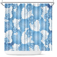 Blue Aloha Hawaii Shower Curtain Monstera Hibiscus Plumeria Seamless Vibes - Polynesian Pride
