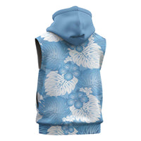 Blue Aloha Hawaii Sleeveless Hoodie Monstera Hibiscus Plumeria Seamless Vibes - Polynesian Pride