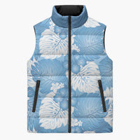 Blue Aloha Hawaii Sleeveless Puffer Jacket Monstera Hibiscus Plumeria Seamless Vibes - Polynesian Pride