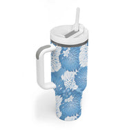 Blue Aloha Hawaii Tumbler With Handle Monstera Hibiscus Plumeria Seamless Vibes - Polynesian Pride