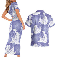 Purple Aloha Hawaii Couples Matching Short Sleeve Bodycon Dress and Hawaiian Shirt Monstera Hibiscus Plumeria Seamless Vibes - Polynesian Pride