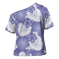 Purple Aloha Hawaii Cross Shoulder Shirt Monstera Hibiscus Plumeria Seamless Vibes - Polynesian Pride