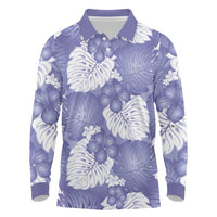 Purple Aloha Hawaii Long Sleeve Polo Shirt Monstera Hibiscus Plumeria Seamless Vibes - Polynesian Pride
