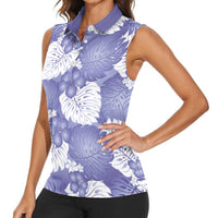 Purple Aloha Hawaii Women Sleeveless Polo Shirt Monstera Hibiscus Plumeria Seamless Vibes - Polynesian Pride