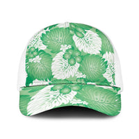 Green Aloha Hawaii Baseball Net Cap Monstera Hibiscus Plumeria Seamless Vibes LT14 One Size White Green - Polynesian Pride