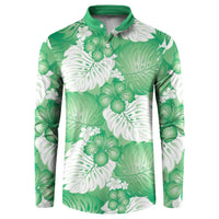Green Aloha Hawaii Button Sweatshirt Monstera Hibiscus Plumeria Seamless Vibes - Polynesian Pride