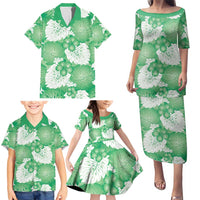 Green Aloha Hawaii Family Matching Puletasi and Hawaiian Shirt Monstera Hibiscus Plumeria Seamless Vibes - Polynesian Pride