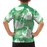 Green Aloha Hawaii Family Matching Short Sleeve Bodycon Dress and Hawaiian Shirt Monstera Hibiscus Plumeria Seamless Vibes - Polynesian Pride
