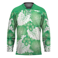 Green Aloha Hawaii Hockey Jersey Monstera Hibiscus Plumeria Seamless Vibes LT14 Unisex Green - Polynesian Pride