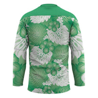 Green Aloha Hawaii Hockey Jersey Monstera Hibiscus Plumeria Seamless Vibes LT14 - Polynesian Pride