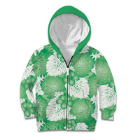 Green Aloha Hawaii Kid Hoodie Monstera Hibiscus Plumeria Seamless Vibes LT14 Zip Hoodie Green - Polynesian Pride