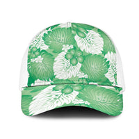 Green Aloha Hawaii Mesh Trucker Cap Monstera Hibiscus Plumeria Seamless Vibes LT14 One Size White Green - Polynesian Pride
