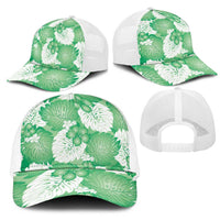 Green Aloha Hawaii Mesh Trucker Cap Monstera Hibiscus Plumeria Seamless Vibes LT14 - Polynesian Pride