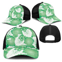 Green Aloha Hawaii Mesh Trucker Cap Monstera Hibiscus Plumeria Seamless Vibes LT14 - Polynesian Pride