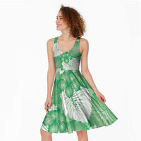 Green Aloha Hawaii Midi Dress Monstera Hibiscus Plumeria Seamless Vibes - Polynesian Pride