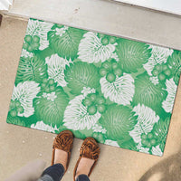 Green Aloha Hawaii Rubber Doormat Monstera Hibiscus Plumeria Seamless Vibes - Polynesian Pride