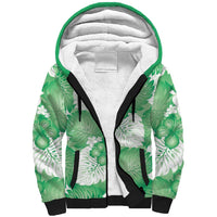 Green Aloha Hawaii Sherpa Hoodie Monstera Hibiscus Plumeria Seamless Vibes - Polynesian Pride