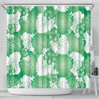 Green Aloha Hawaii Shower Curtain Monstera Hibiscus Plumeria Seamless Vibes - Polynesian Pride