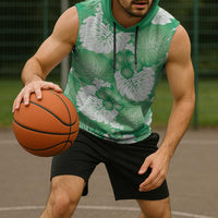 Green Aloha Hawaii Sleeveless Hoodie Monstera Hibiscus Plumeria Seamless Vibes - Polynesian Pride