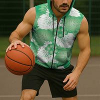 Green Aloha Hawaii Sleeveless Zip Hoodie Monstera Hibiscus Plumeria Seamless Vibes LT14 - Polynesian Pride