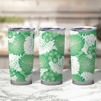 Green Aloha Hawaii Tumbler Cup Monstera Hibiscus Plumeria Seamless Vibes - Polynesian Pride