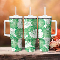 Green Aloha Hawaii Tumbler With Handle Monstera Hibiscus Plumeria Seamless Vibes - Polynesian Pride
