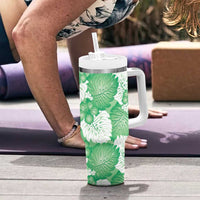 Green Aloha Hawaii Tumbler With Handle Monstera Hibiscus Plumeria Seamless Vibes - Polynesian Pride