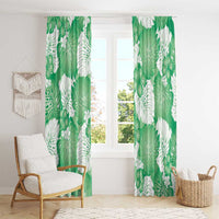 Green Aloha Hawaii Window Curtain Monstera Hibiscus Plumeria Seamless Vibes - Polynesian Pride