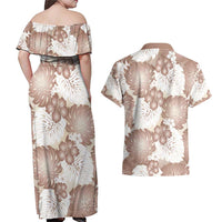 Mocha Mousse Aloha Hawaii Couples Matching Off Shoulder Maxi Dress and Hawaiian Shirt Monstera Hibiscus Plumeria Seamless Vibes - Polynesian Pride