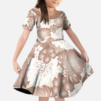 Mocha Mousse Aloha Hawaii Family Matching Long Sleeve Bodycon Dress and Hawaiian Shirt Monstera Hibiscus Plumeria Seamless Vibes - Polynesian Pride