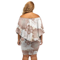 Mocha Mousse Aloha Hawaii Family Matching Off Shoulder Short Dress and Hawaiian Shirt Monstera Hibiscus Plumeria Seamless Vibes - Polynesian Pride