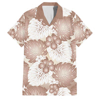 Mocha Mousse Aloha Hawaii Family Matching Short Sleeve Bodycon Dress and Hawaiian Shirt Monstera Hibiscus Plumeria Seamless Vibes - Polynesian Pride