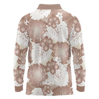 Mocha Mousse Aloha Hawaii Long Sleeve Polo Shirt Monstera Hibiscus Plumeria Seamless Vibes - Polynesian Pride