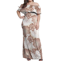 Mocha Mousse Aloha Hawaii Off Shoulder Maxi Dress Monstera Hibiscus Plumeria Seamless Vibes - Polynesian Pride