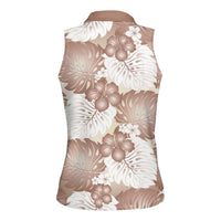 Mocha Mousse Aloha Hawaii Women Sleeveless Polo Shirt Monstera Hibiscus Plumeria Seamless Vibes - Polynesian Pride