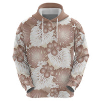 Mocha Mousse Aloha Hawaii Zip Hoodie Monstera Hibiscus Plumeria Seamless Vibes - Polynesian Pride