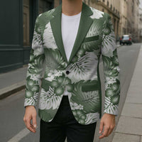 Sage Green Aloha Hawaii Blazer Monstera Hibiscus Plumeria Seamless Vibes - Polynesian Pride