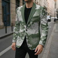 Sage Green Aloha Hawaii Blazer Monstera Hibiscus Plumeria Seamless Vibes - Polynesian Pride