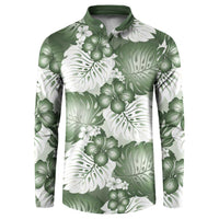 Sage Green Aloha Hawaii Button Sweatshirt Monstera Hibiscus Plumeria Seamless Vibes - Polynesian Pride