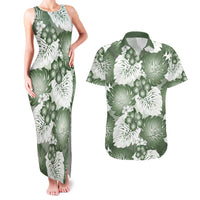 Sage Green Aloha Hawaii Couples Matching Tank Maxi Dress and Hawaiian Shirt Monstera Hibiscus Plumeria Seamless Vibes - Polynesian Pride