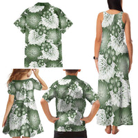Sage Green Aloha Hawaii Family Matching Tank Maxi Dress and Hawaiian Shirt Monstera Hibiscus Plumeria Seamless Vibes - Polynesian Pride