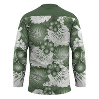 Sage Green Aloha Hawaii Hockey Jersey Monstera Hibiscus Plumeria Seamless Vibes - Polynesian Pride