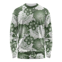 Sage Green Aloha Hawaii Long Sleeve Shirt Monstera Hibiscus Plumeria Seamless Vibes LT14 Unisex Sage Green - Polynesian Pride