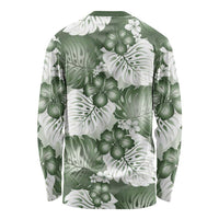 Sage Green Aloha Hawaii Long Sleeve Shirt Monstera Hibiscus Plumeria Seamless Vibes LT14 - Polynesian Pride